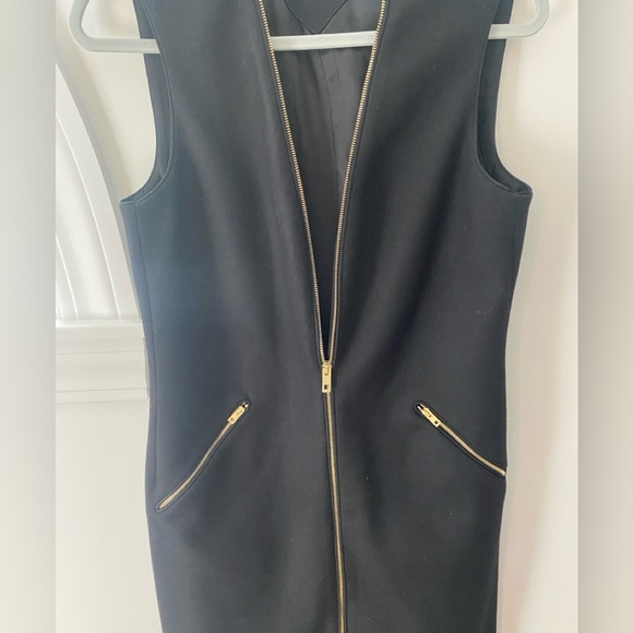 Rag & Bone Wool Zip Front Sleeveless V-Neck Dress 8 Black Gold Modern Careerwear - Picture 6 of 14